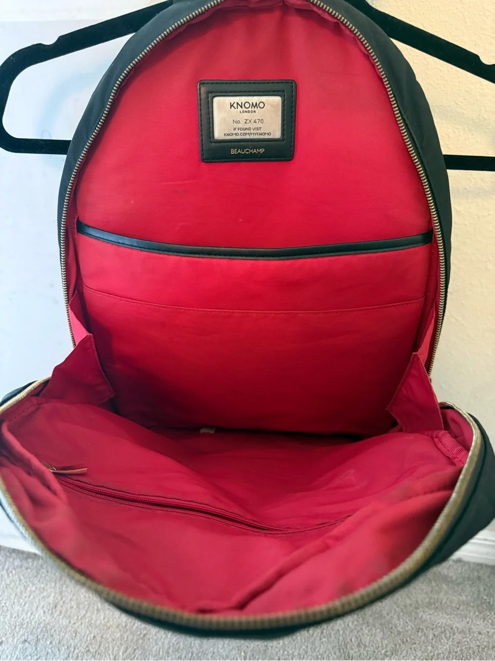 Knomo Black Nylon Backpack with Gold Hardware